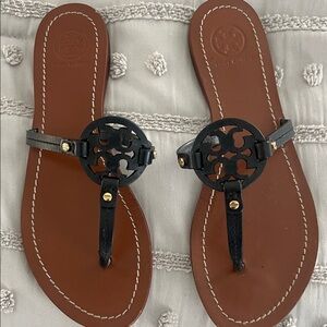 Tory Burch Black and Brown Thong Sandals